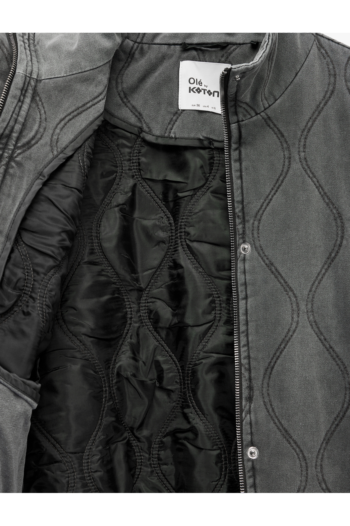 Koton  Cepli Yıkamalı Uzun Kollu Dik Yaka Fermuarlı Kapitoneli Ceket - Görsel 6