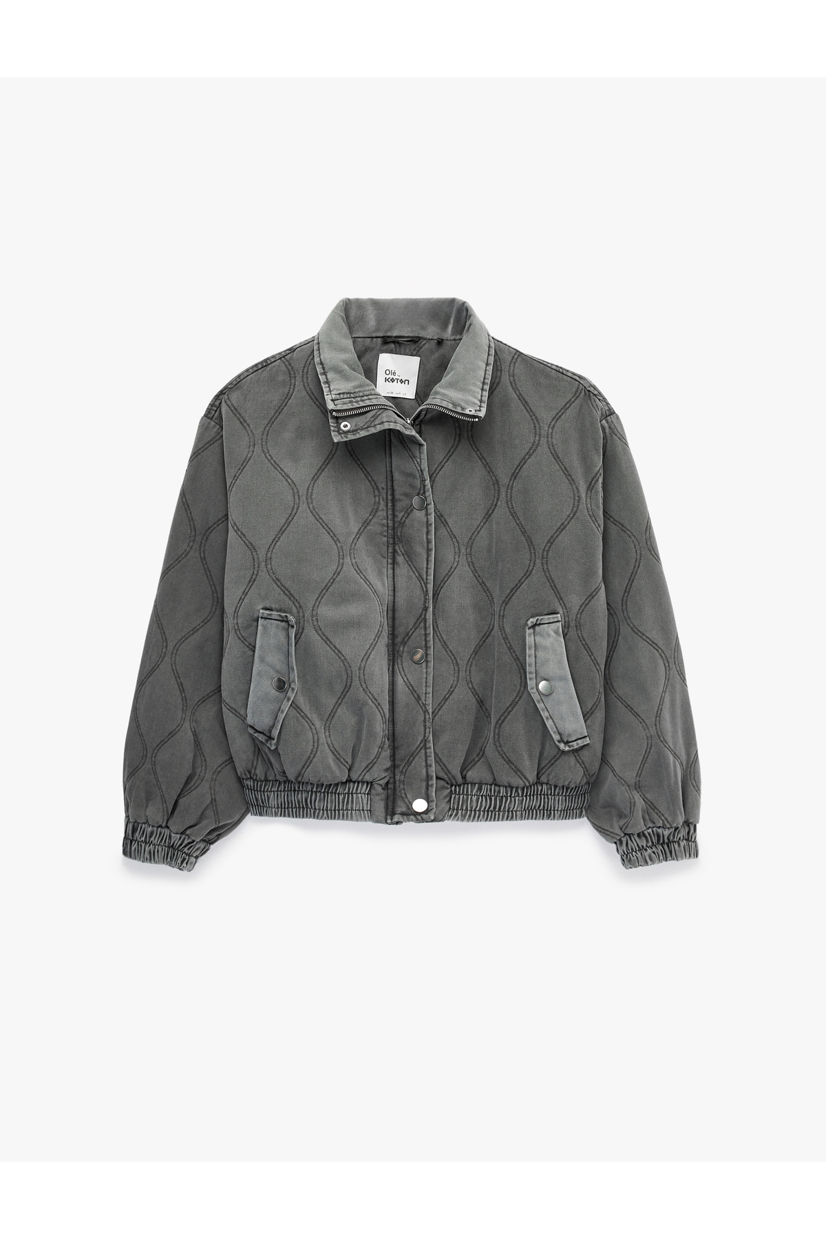 Koton  Cepli Yıkamalı Uzun Kollu Dik Yaka Fermuarlı Kapitoneli Ceket - Görsel 3