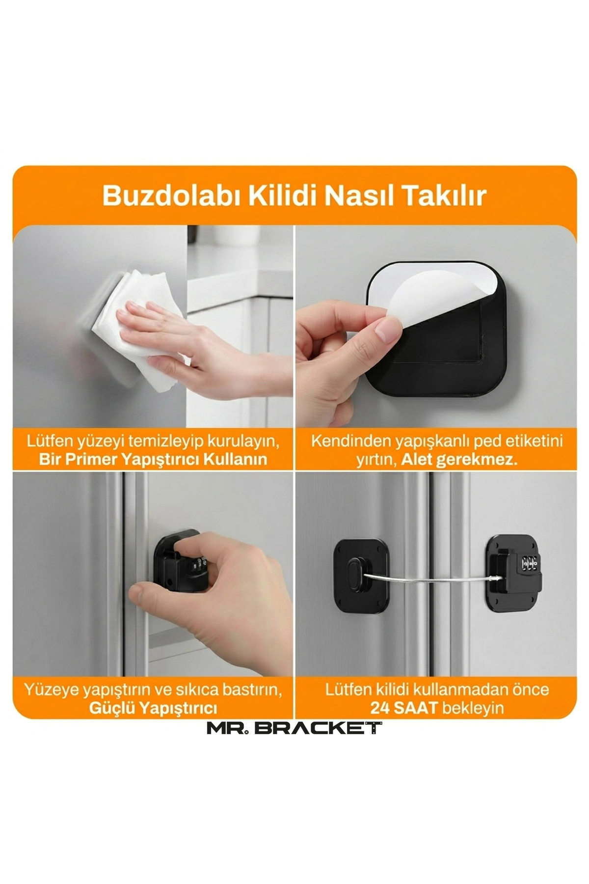 MR.BRACKET Şifreli Çelik Halatlı Yapışkanlı Çocuk Güvenlik Kilidi Siyah Pencere Cam Dolap Buzdolabı Kapak Kilit fotoğrafı 3 (önizleme)