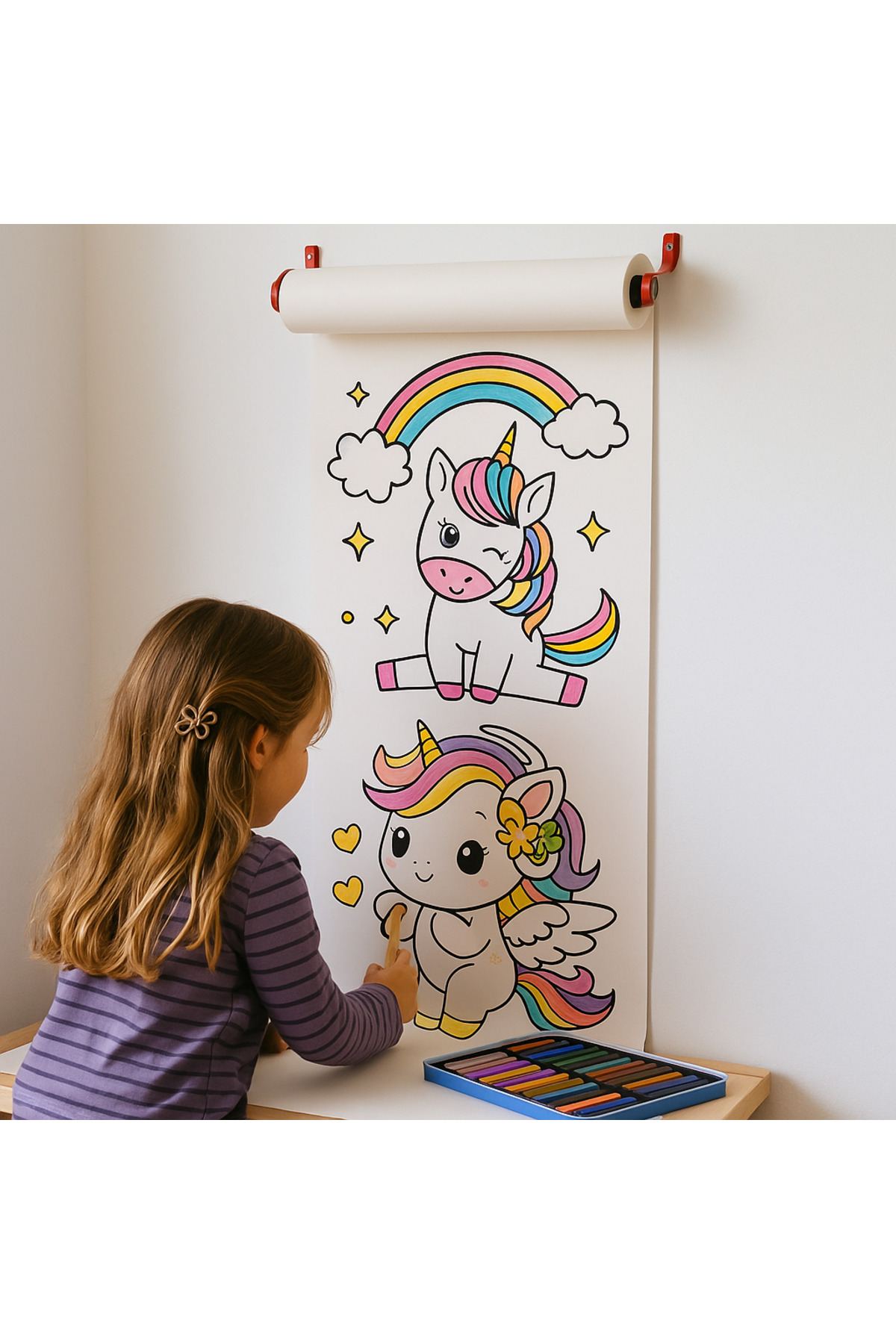 Haydi Dekor Dikey Unicorn Boyama Rulosu | 4 Metrelik Duvara Asılabilir Çocuk Aktivite Kağıdı |