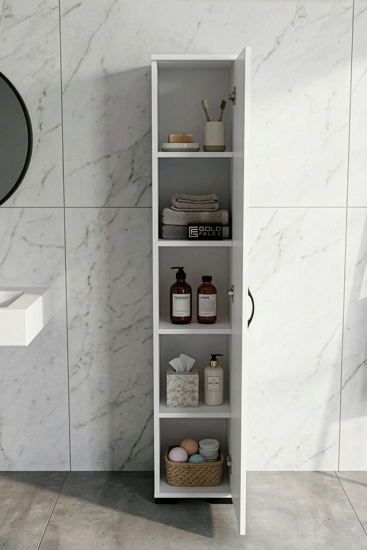 Goldfalez Çok Amaçlı Banyo Dolabı Beyaz 30 cm görsel 4