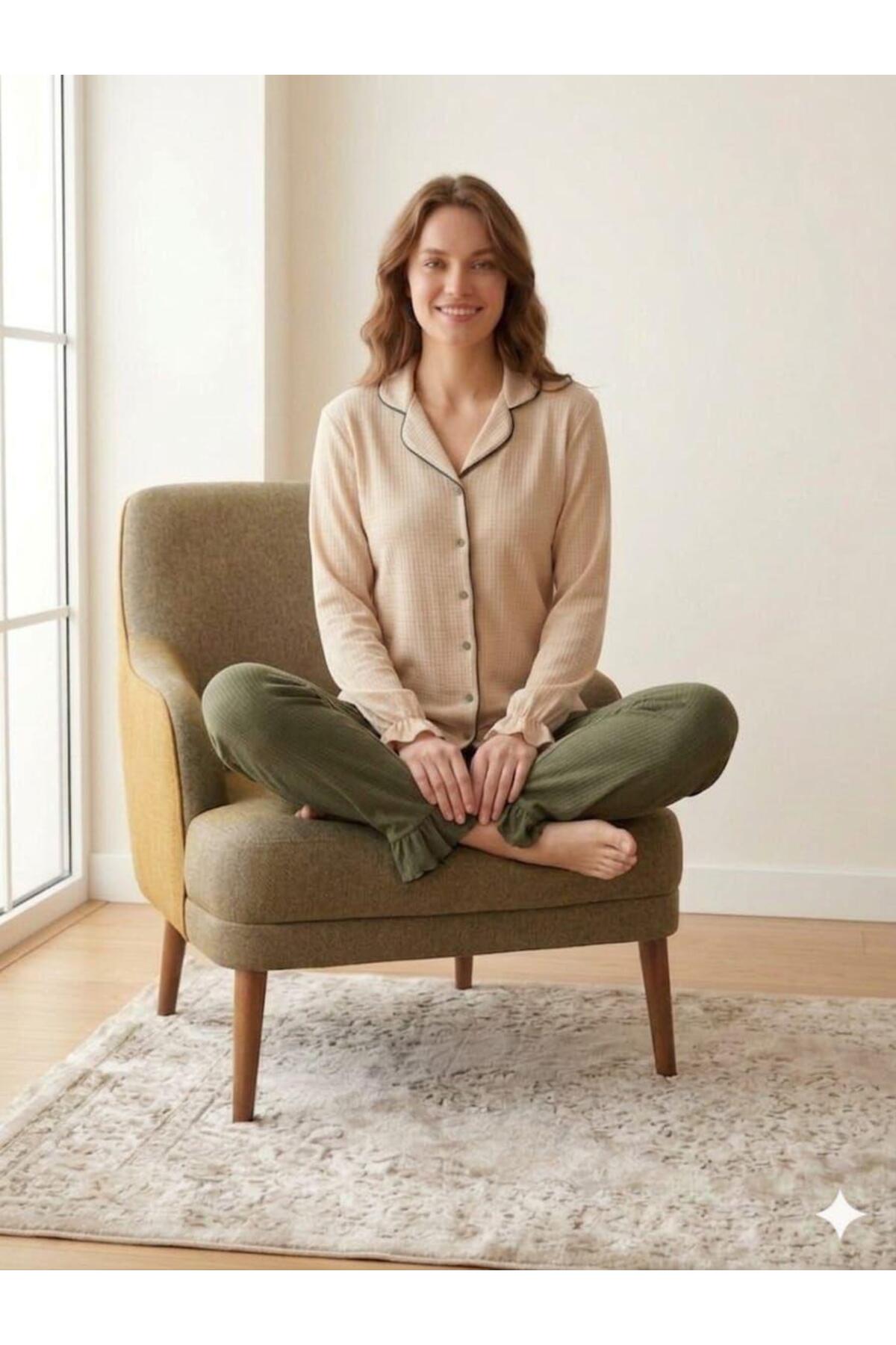 FAMES PİJAMA Summer Buttoned Women's Pajama Set