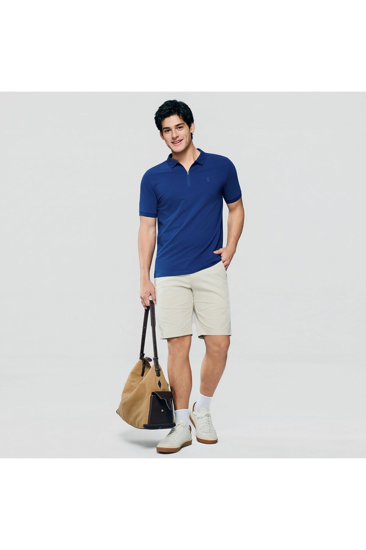 Giordano Men's Slim Fit Small Lion Zipper Polo