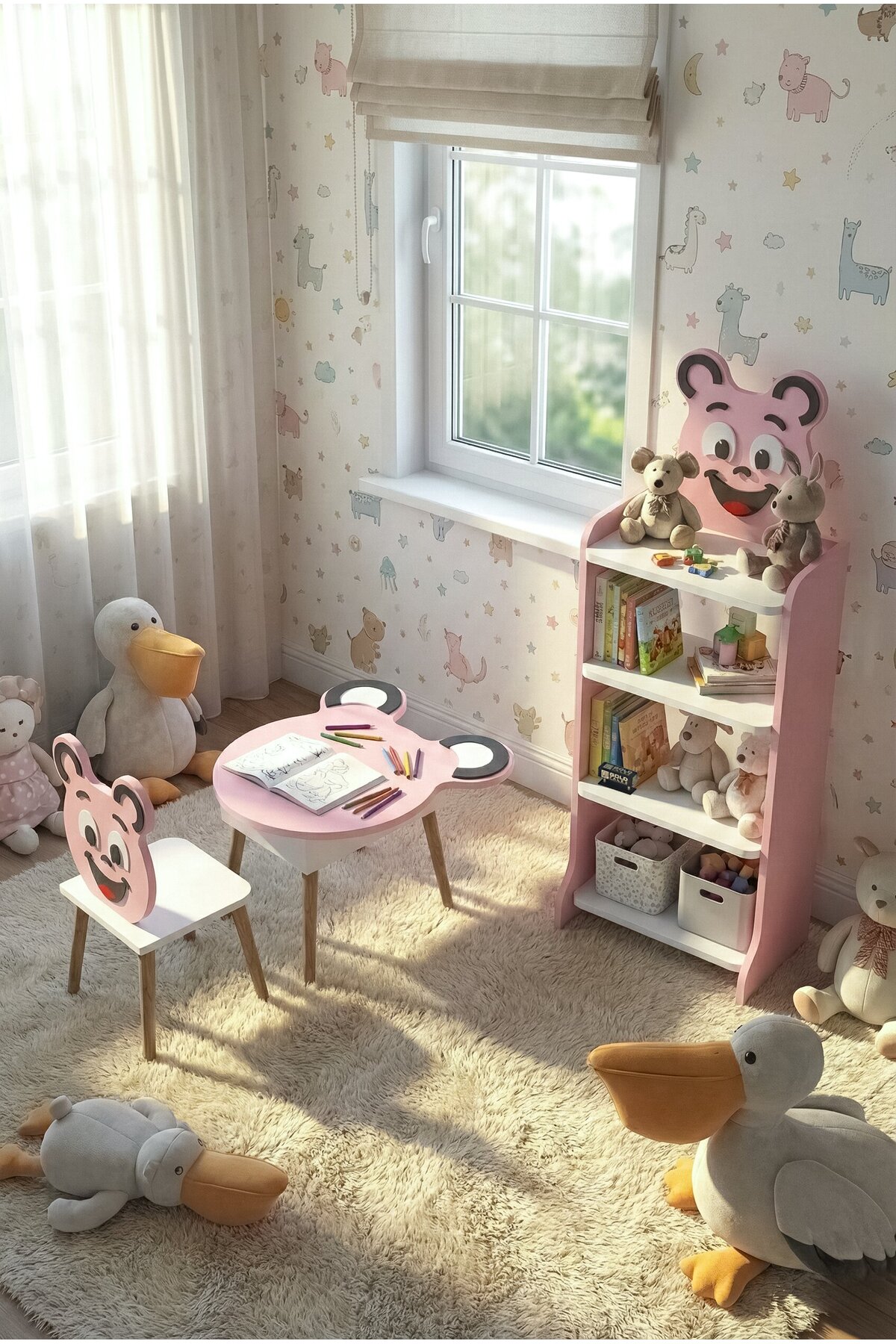 Goldfalez Happy Face Çocuk Mobilya Seti Pembe görsel 2
