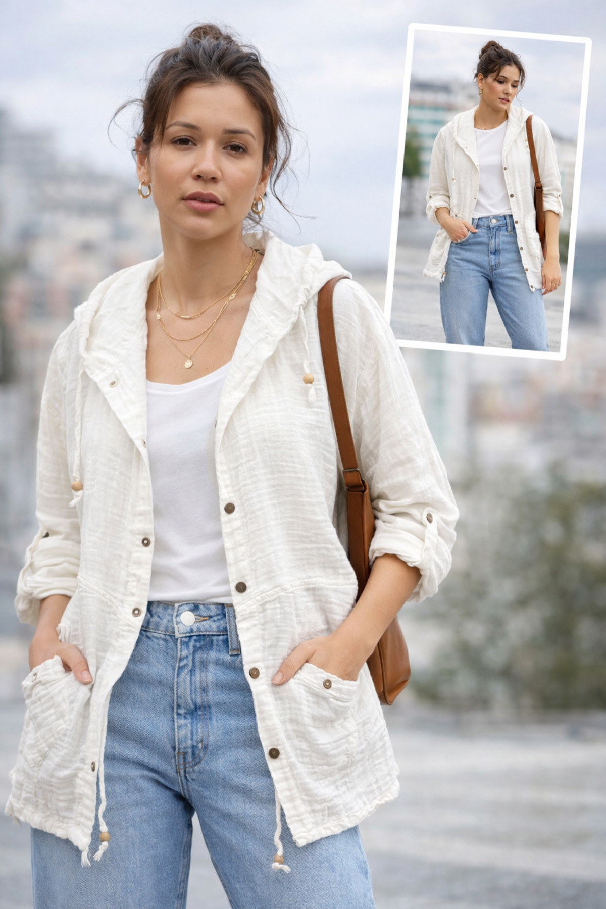 cottonheim  Kapüşonlu Müslin Ceket – Doğal Pamuklu, Nefes Alan, Salaş Kesim Yazlık Ceket