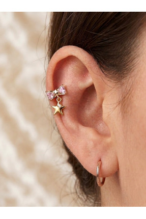 alysa jewelry Cerrahi Çelik sallantılı fiyonk, yıldız detaylı zirkon taşlı pe...