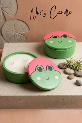 NVOs Candle NVO’S CANDLE Kurbağa Tasarımlı Kapaklı Beton Mum 12,5x4 cm | El Y...