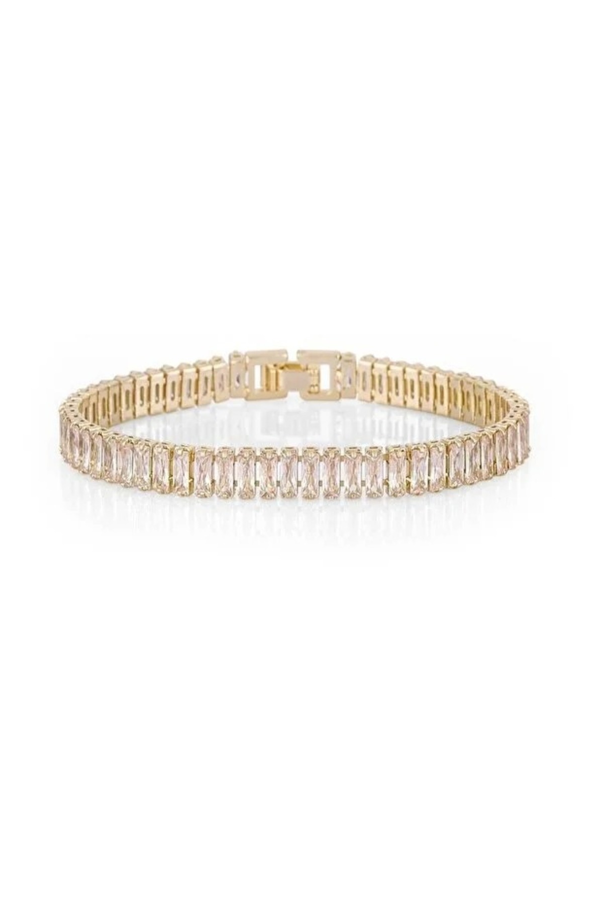 Elegant Baguette Stone Zircon Waterway Tamtur Bracelet - Gold Plated Model ( 14cm + 3cm )