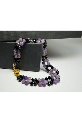 Gioriz Atelier Ametist Doğal Taş & Siyah Kristal Kombinli Tasarım Bileklik