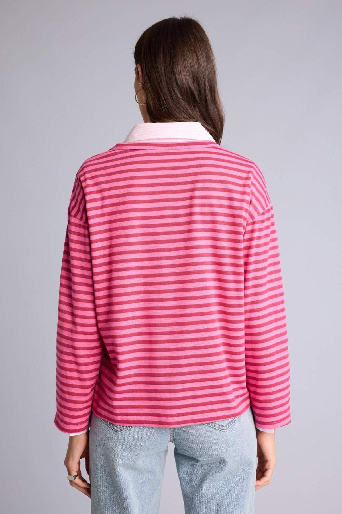 Defacto  Çizgili Uzun Kollu Tişört H6576AX26SP - Görsel 6