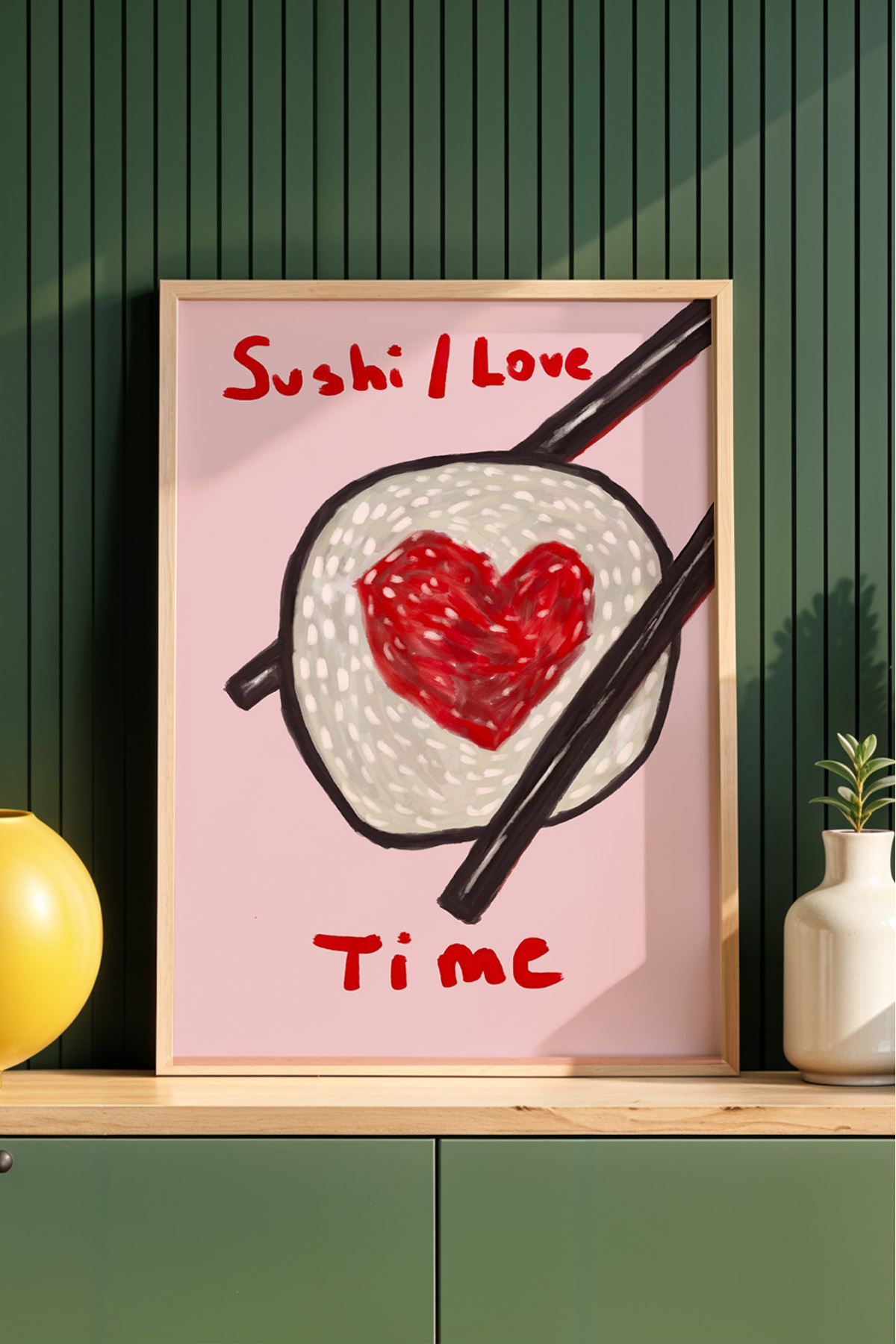 Sushi (Suşi) Kalpli Tablo Modern İllüstrasyon Poster Mutfak Duvar Dekoru Çerçevesiz