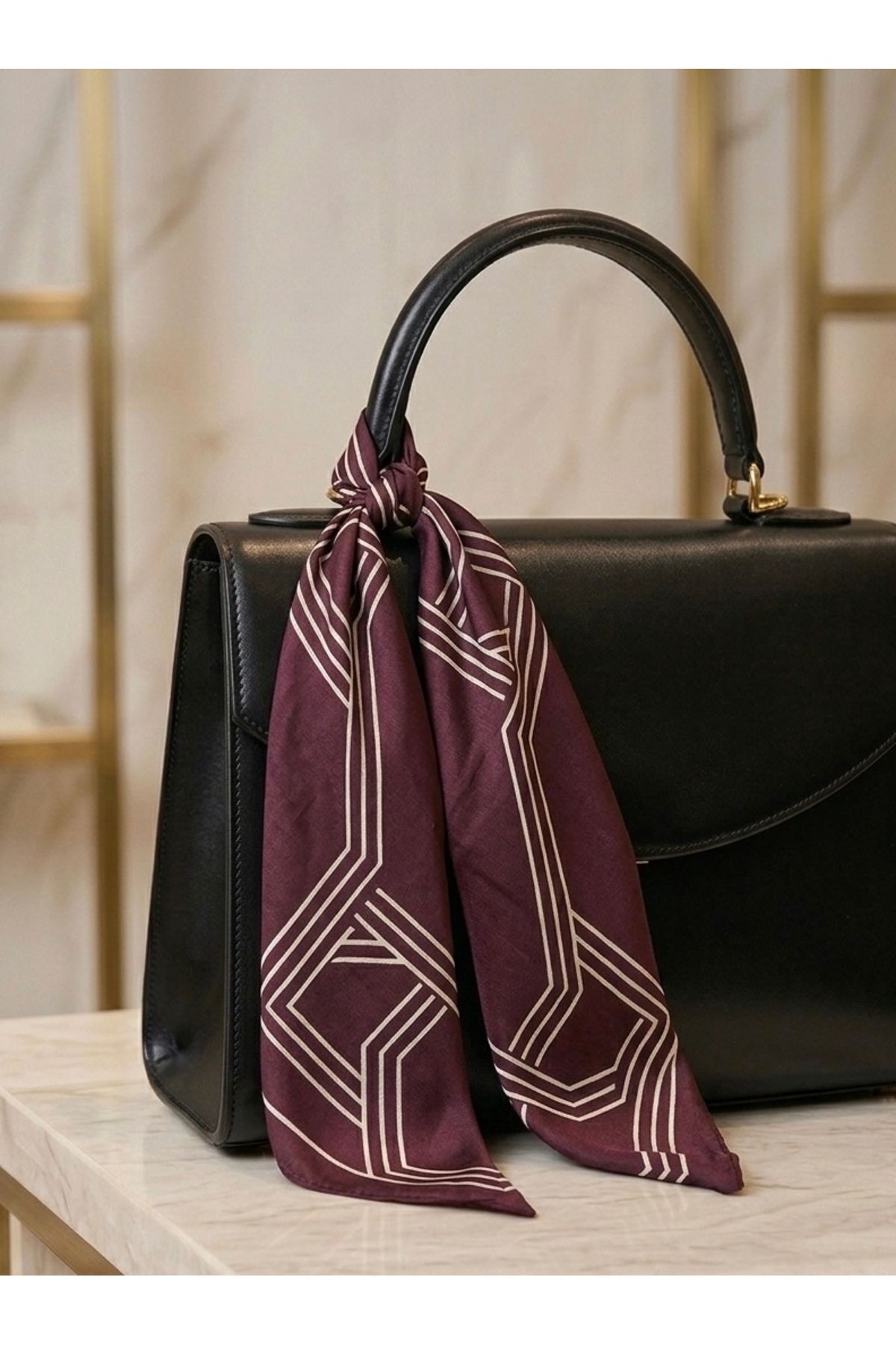 Mavi Masal Bordo Çizgili Kadın Fular Şal görsel 4