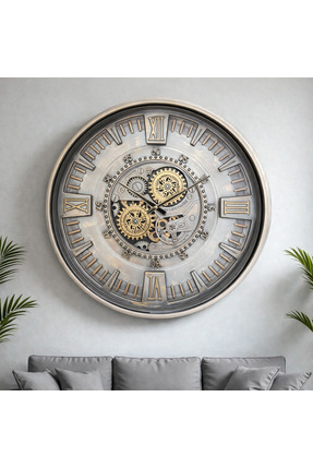 Evdeki Mağaza 60x60cm ÇARKLI METAL DUVAR SAATİ ANTİK