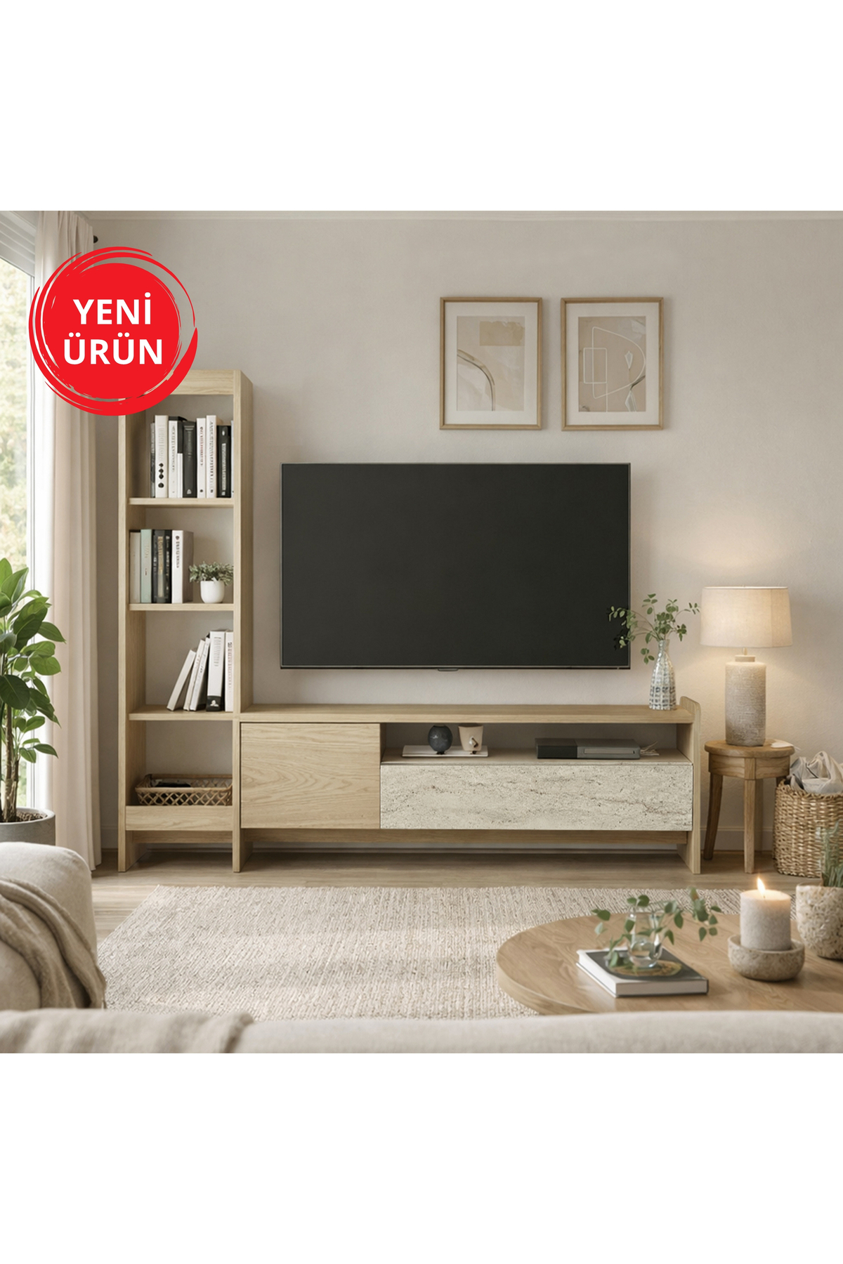 Norvic TV Unit with Bookshelf, Modern TV Unit with Shelf and Lid, Living Room & Living Room Furniture