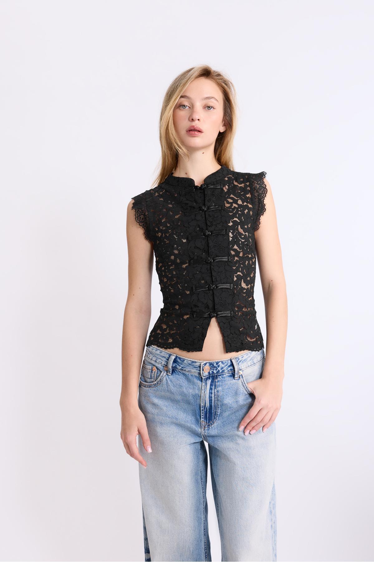 Stradivarius  Quipao dantel bluz - Görsel 3