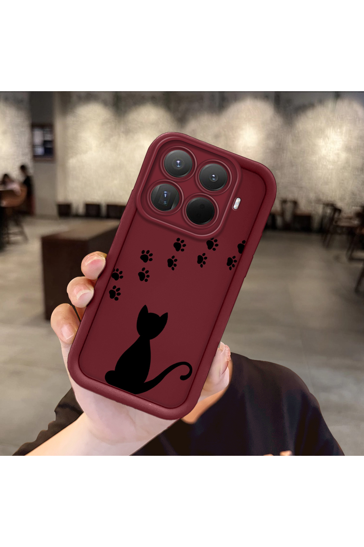 Mi 15T Pro Compatible Shockproof Simple Claret Red Silicone Phone Case Cat Pattern