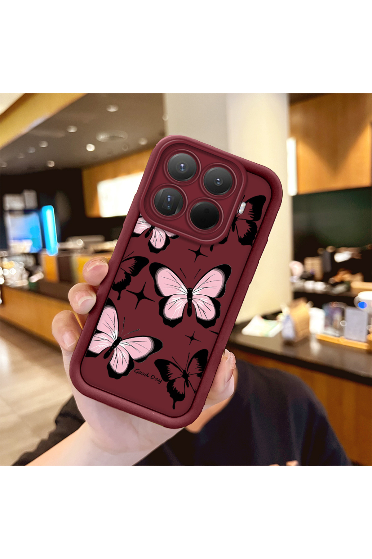 Mi 15T Pro Compatible Shockproof Simple Claret Red Silicone Phone Case Butterfly Pattern