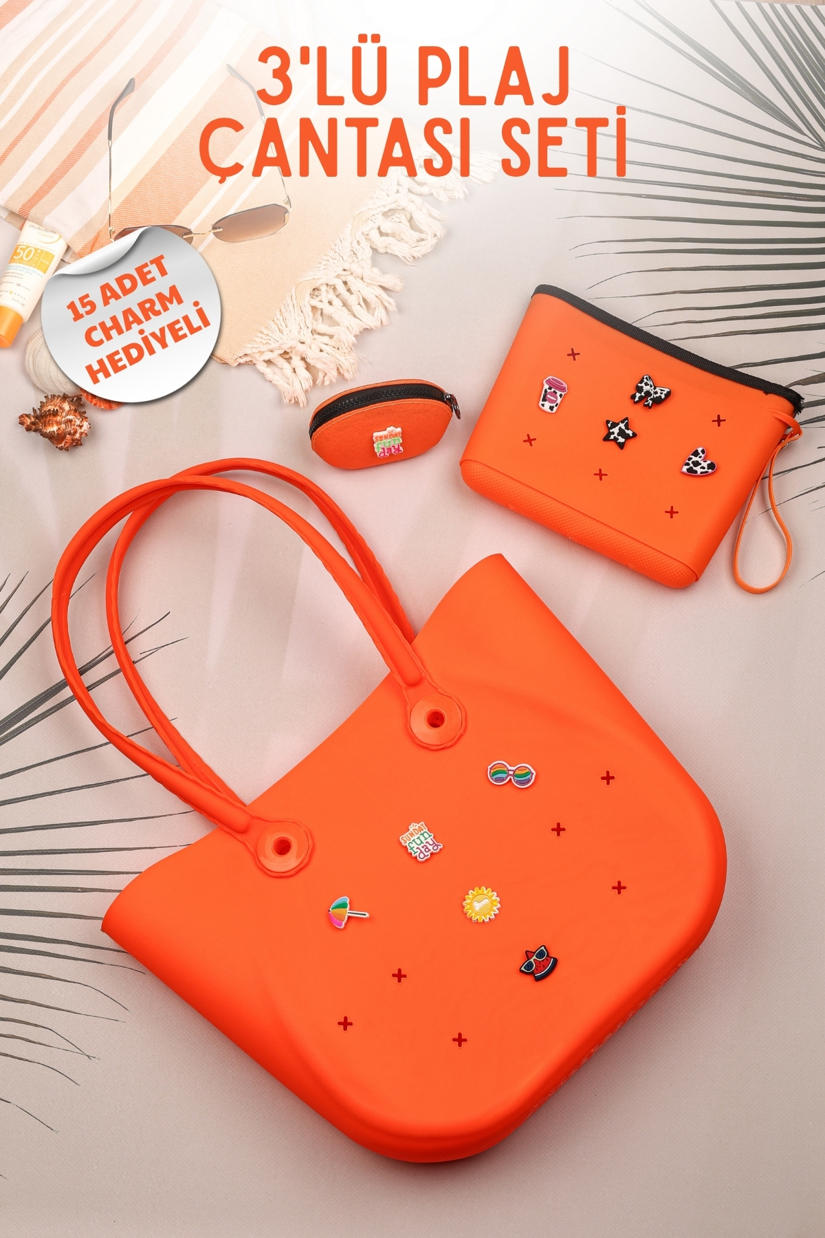 3-Piece Beach Bag Set Large Size Silicone Bag + Makeup Bag + Mini Wallet