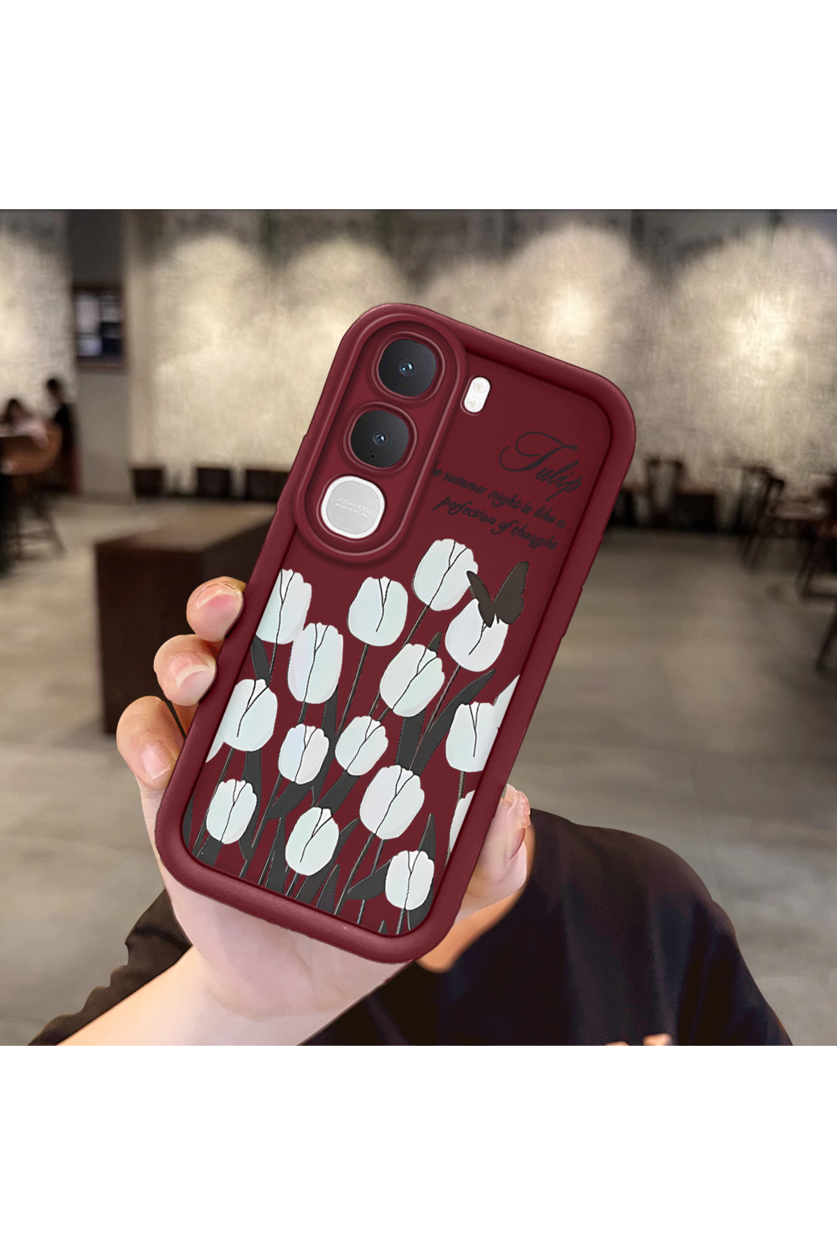 Vivo Y31 5G Compatible Shockproof Simple Claret Red Silicone Phone Case Flower Pattern