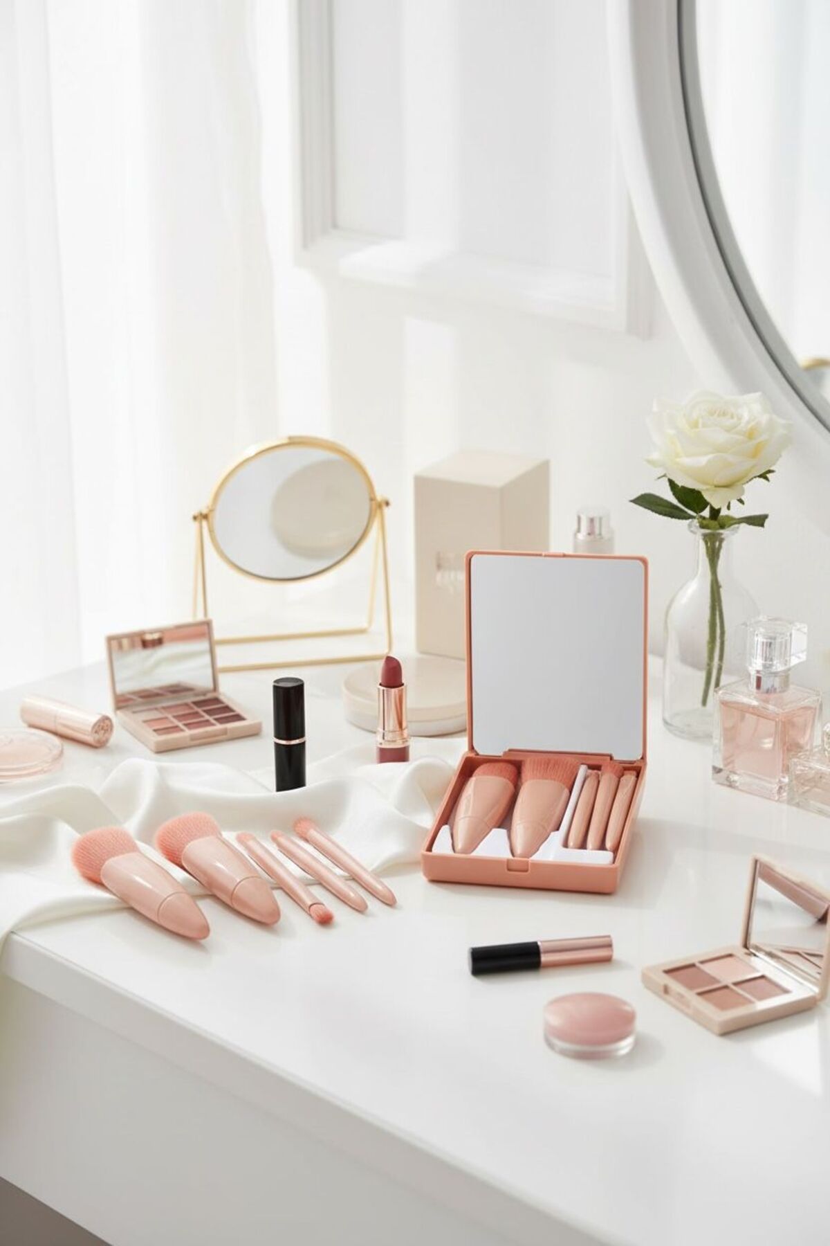 5’li Aynalı Makyaj Fırça Seti | Taşınabilir ve Profesyonel Makyaj Fırçaları