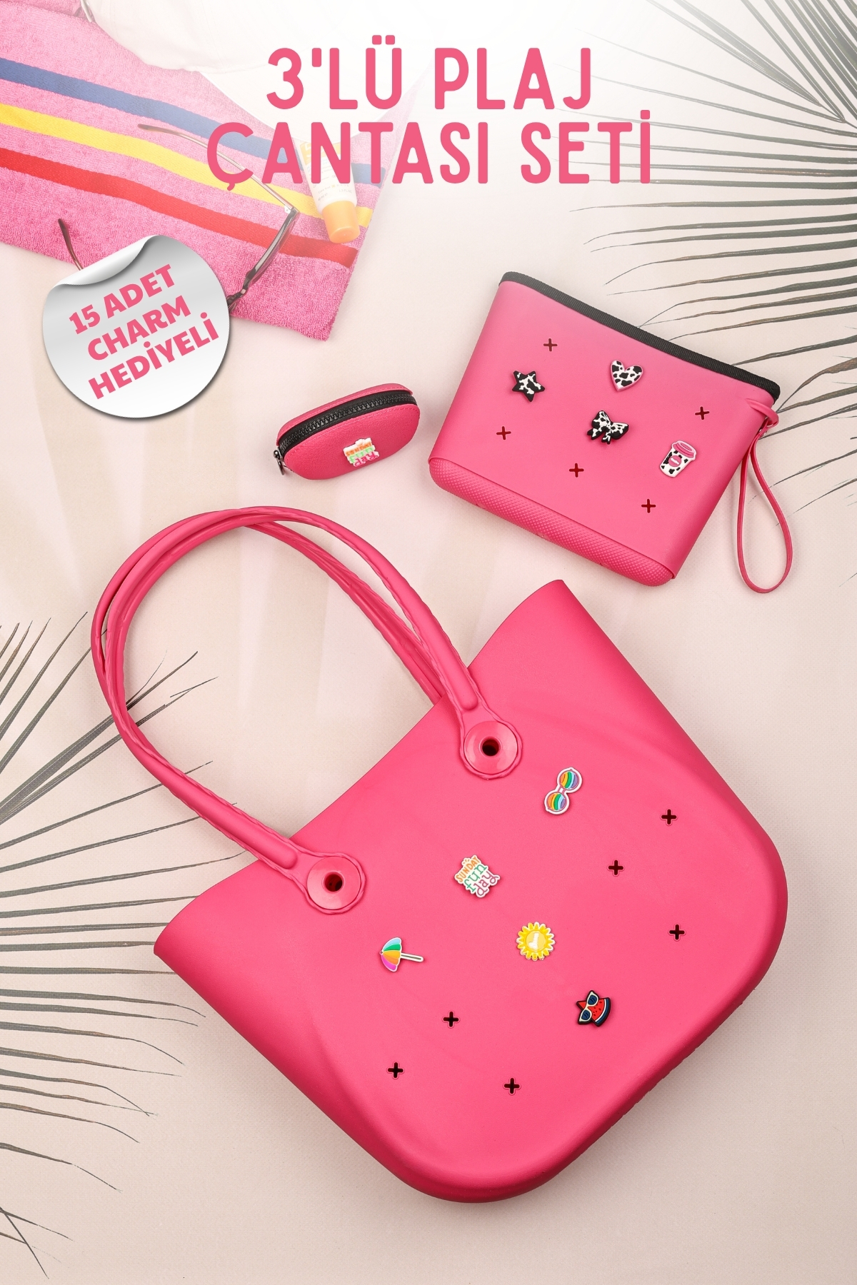 3-Piece Beach Bag Set Large Size Silicone Bag + Makeup Bag + Mini Wallet