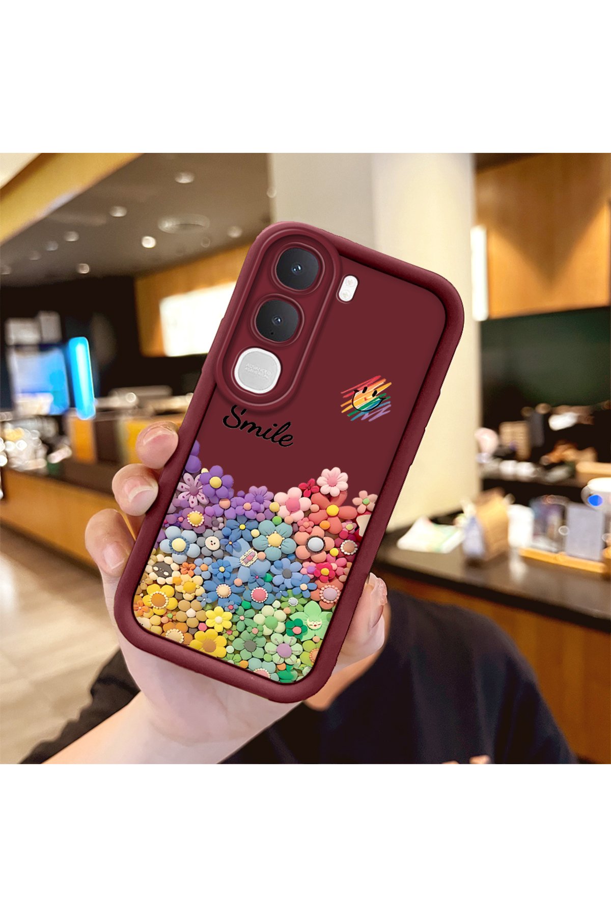 Vivo Y31 5G Compatible Shockproof Simple Claret Red Silicone Phone Case smile Pattern