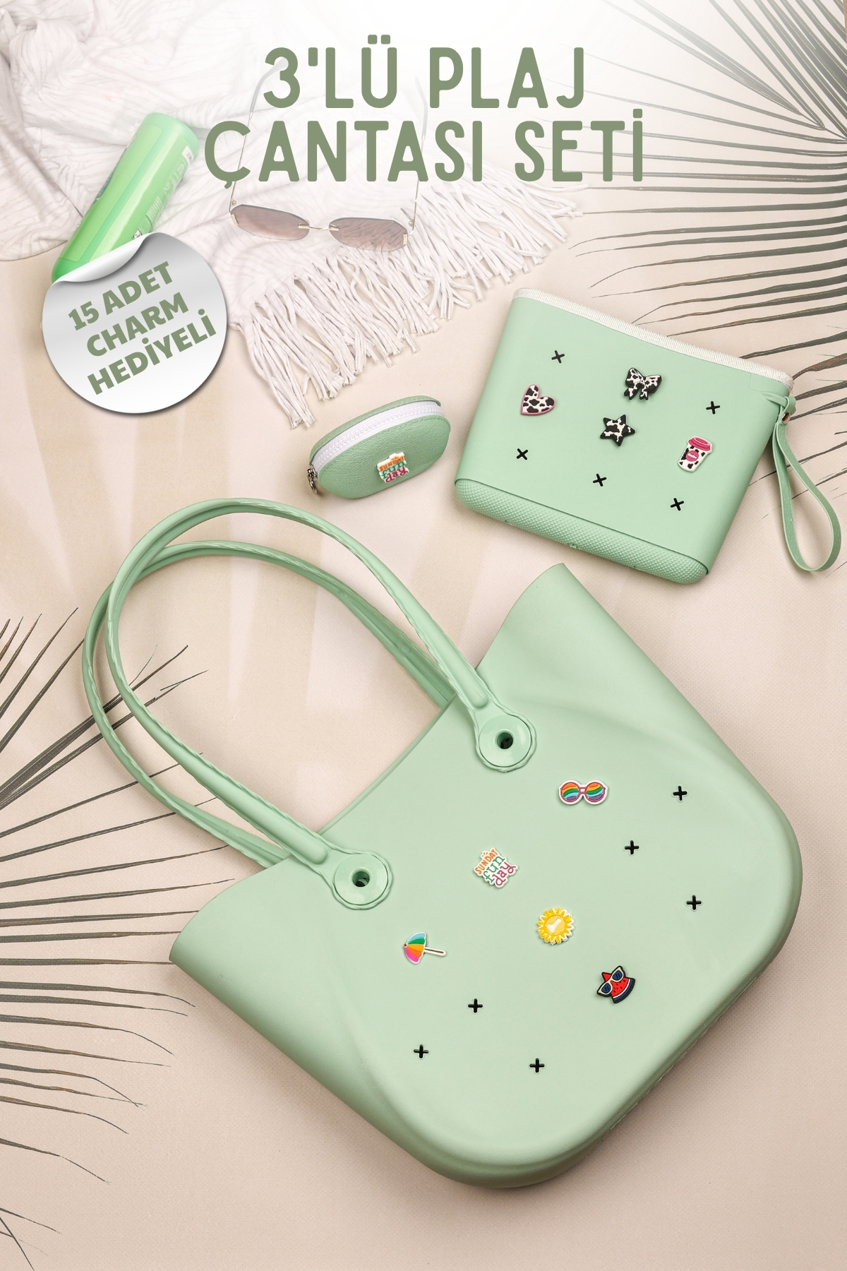 3-Piece Beach Bag Set Large Size Silicone Bag + Makeup Bag + Mini Wallet