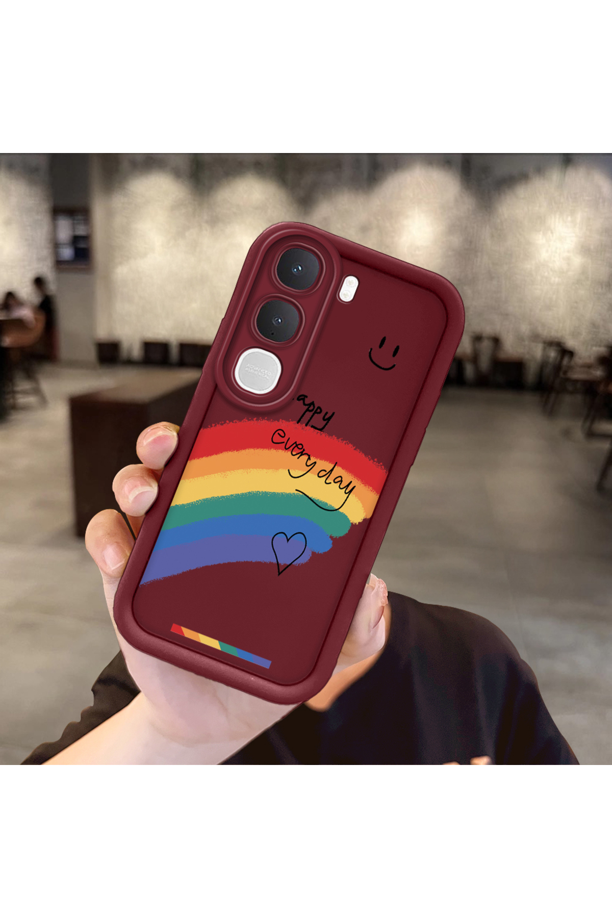 Vivo Y31 5G Compatible Shockproof Simple Claret Red Silicone Phone Case Rainbow Pattern