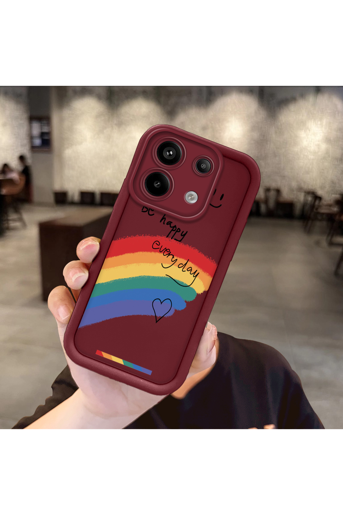 Redmi Note 13 Pro 5G Compatible Shockproof Simple Claret Red Silicone Phone Case rainbow Pattern