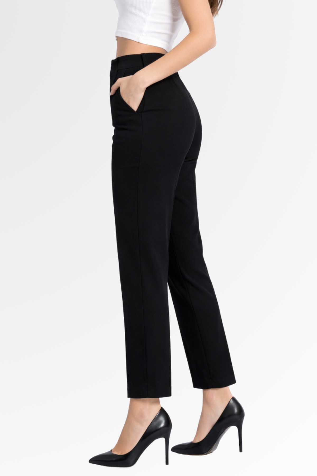 mezozoik  Kadın Dar Paça Fit Kesim Palazzo Yüksek Bel Bilekte Pantolon - Görsel 4