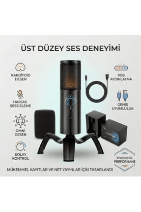 MATECHNO Profesyonel USB RGB Tak Çalıştır Mikrofon Çift Yönlü Kayıt Özellikli...