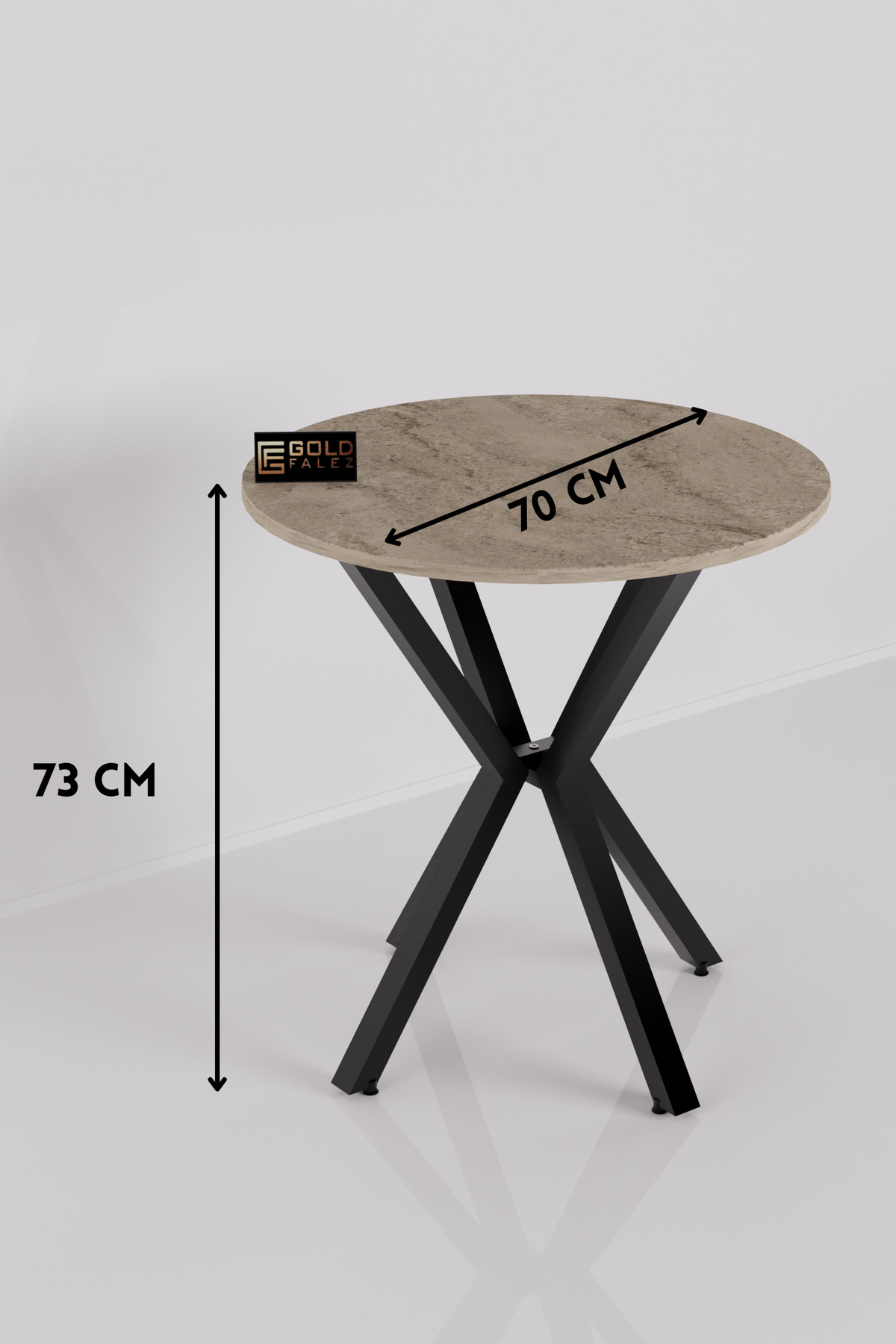 Mutfak Masası Yuvarlak 70 Çap Metal Ayak Yemek Masası Modern Balkon Bahçe Cafe Masa 9821 Traverten görsel 2