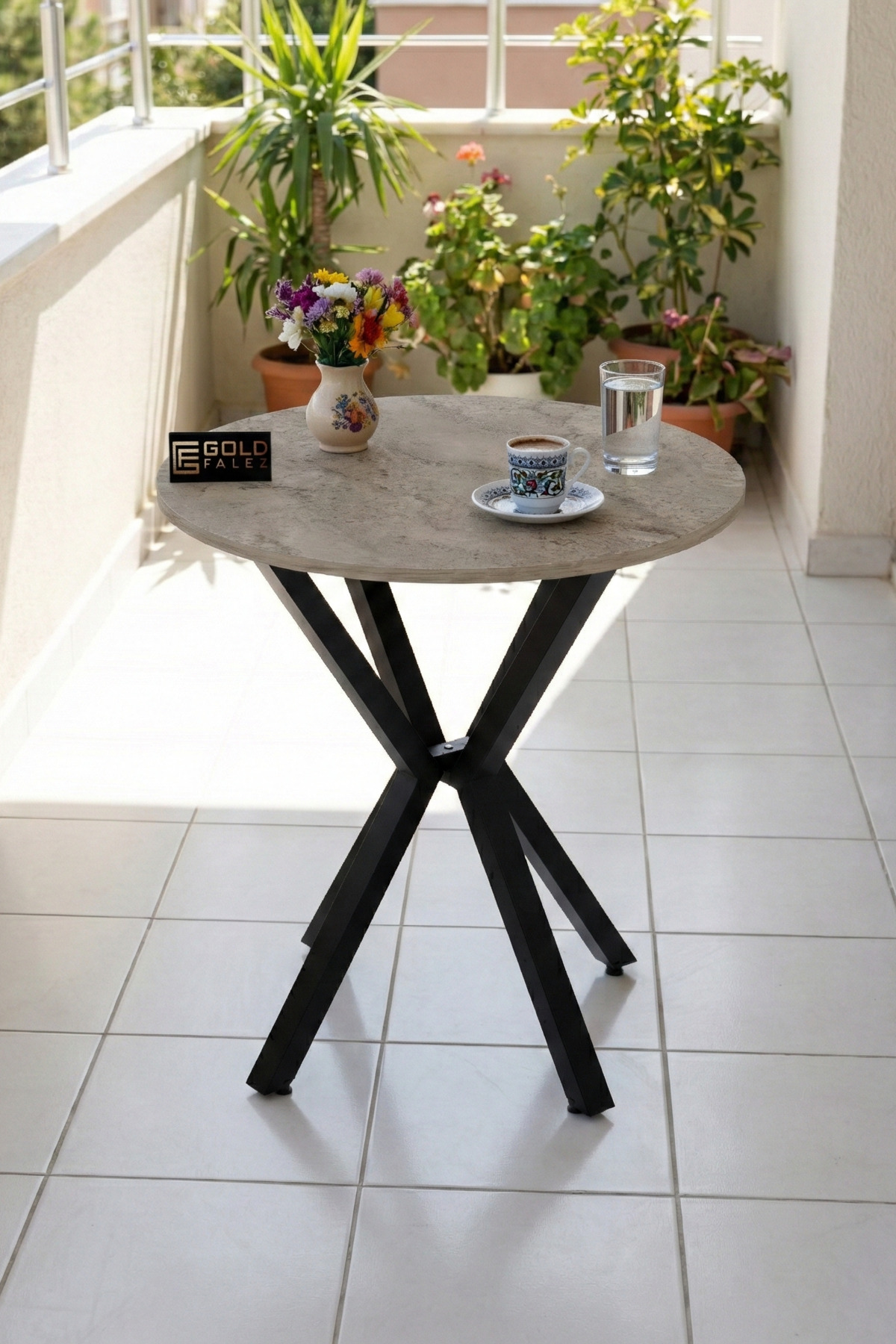 Mutfak Masası Yuvarlak 70 Çap Metal Ayak Yemek Masası Modern Balkon Bahçe Cafe Masa 9821 Traverten görsel 3
