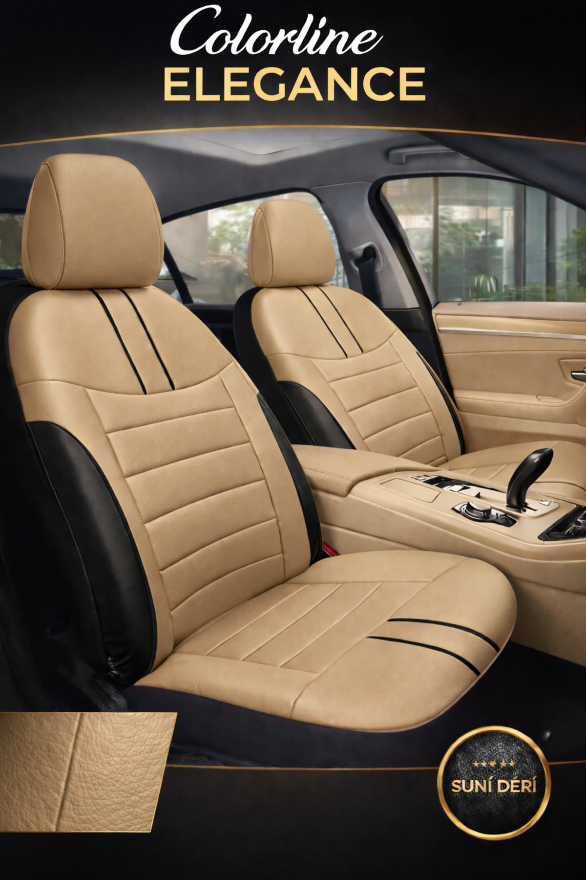 Jeep Renegade 2014–2024 Colorline Elegance Serisi Deri Bej Siyah Koltuk Kılıfı — alternatif görsel
