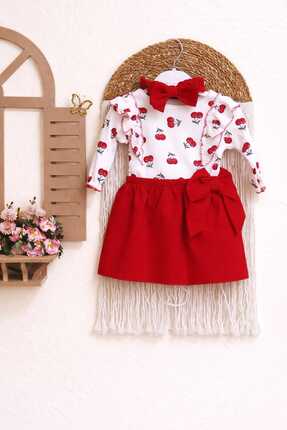 misimisi Kiraz Desenli Fiyonklu Takım- Bandana Set