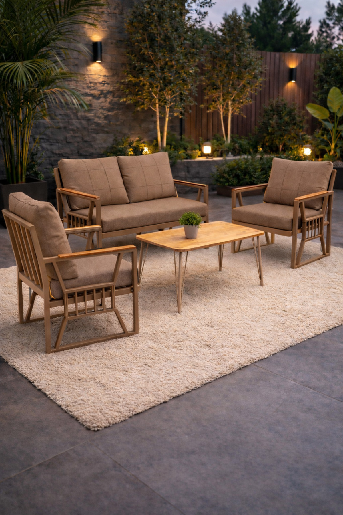 UFUK HOME Lily Cappuccino 211 Masalı Bej Bahçe Takımı | Balkon