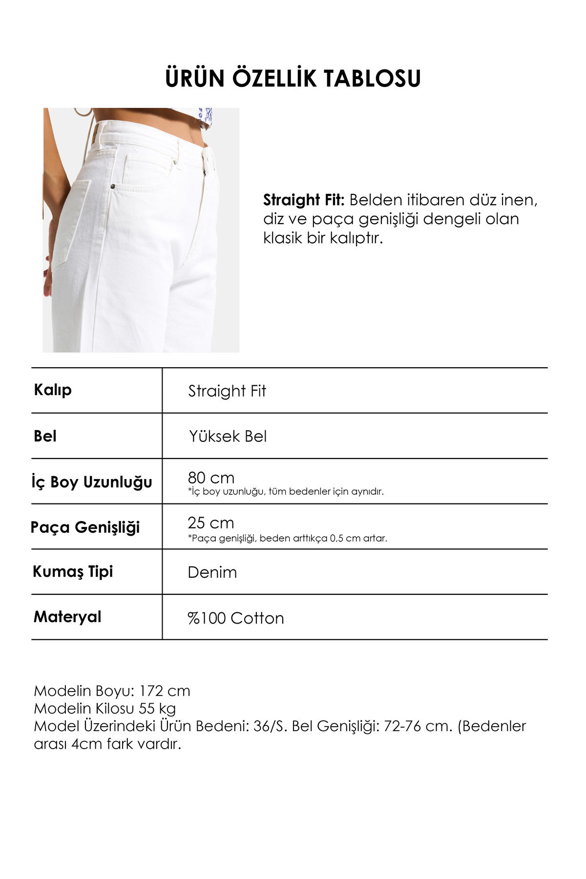 it's basic  Kadın Kırık Beyaz Doris 7s6-101 Straight Fit Yüksek Bel %100 Koton Denim Jean - Görsel 6