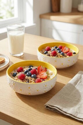 EvaniLife Papatya Model El Yapımı Orta Boy Seramik Salata Kasesi - Diyet Bowl