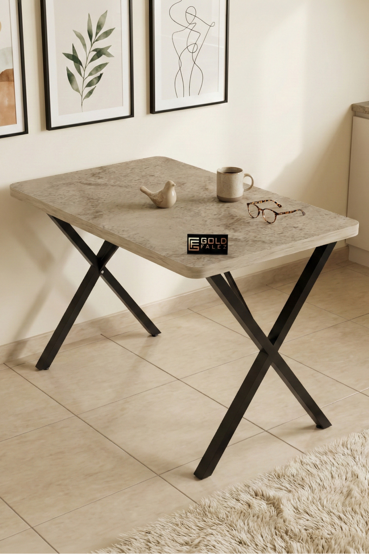 Mutfak Masası 110x70 cm Modern Ahşap Görünümlü Yemek Masası Ofis Bahçe Balkon Cafe Masa 9831 Travert görsel 4