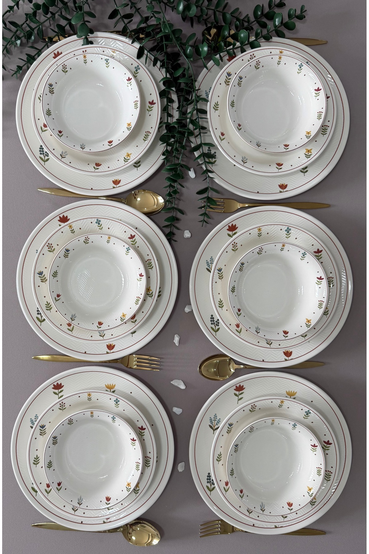 VENÜS HOME DECORATION Pastel Bahçe Model 6 Kişilik 18 Parça Modern Yemek Takımı