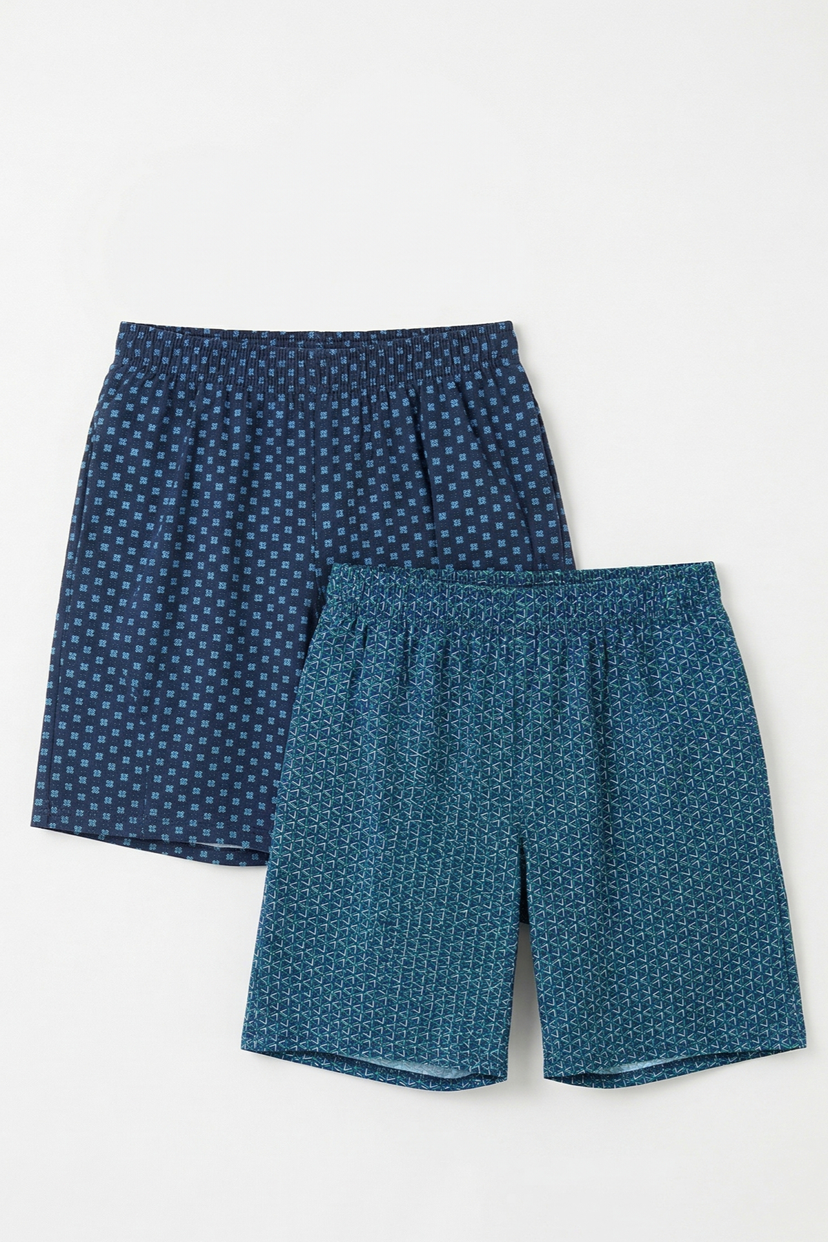 Cotton 2-Pack Men's Pajamas Shorts Thin Compact Combed Cotton Navy Blue & Blue Pockets Comfortable and Sweatproof Lycra