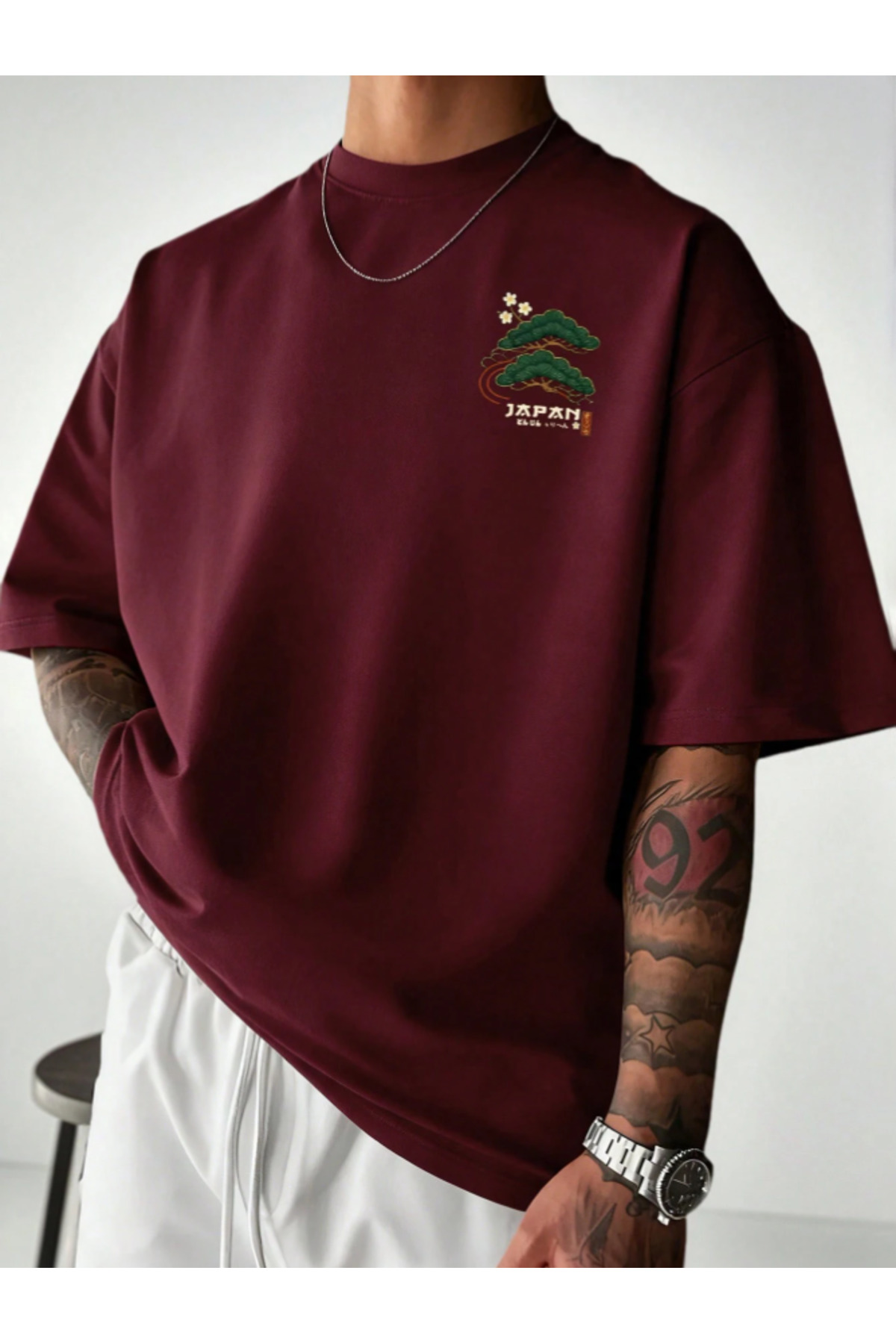 Revasser Unisex Kadın/Erkek JAPAN Özel Baskılı Oversize Penye Bisiklet Yaka T-Shirt görsel 2