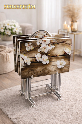 SERSEPETİM KIŞ ÇİÇEĞİ KAHVE 4 LÜ ÇANTA SEHPA BEŞ ÇAYI SERİSİ 2026