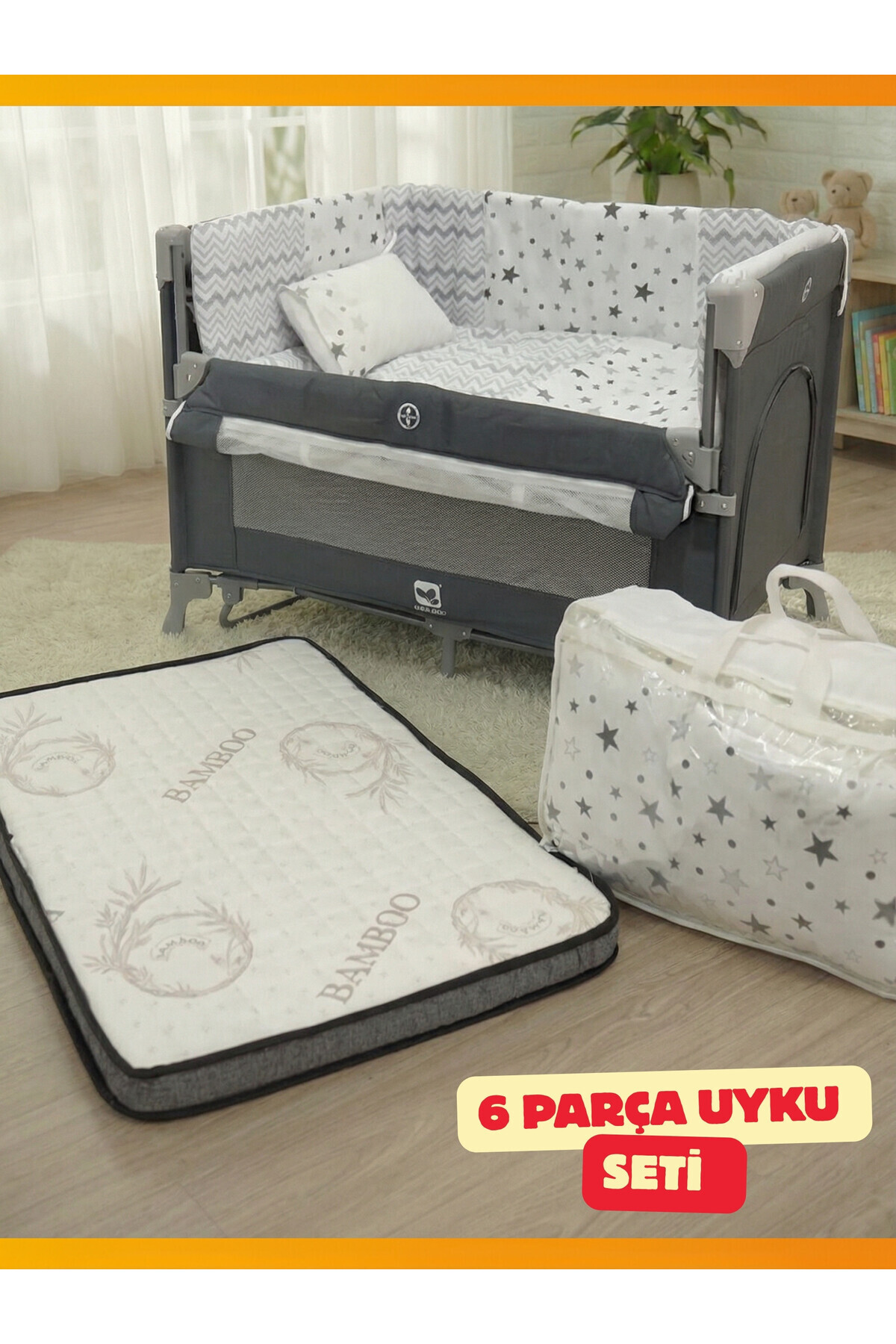 modabebekler Katlanır Park Beşik Anne Yanı Asansörlü Sallanır Sabitlenir Çantalı Dönenceli Bebek Beşiği fotoğrafı 2 (önizleme)