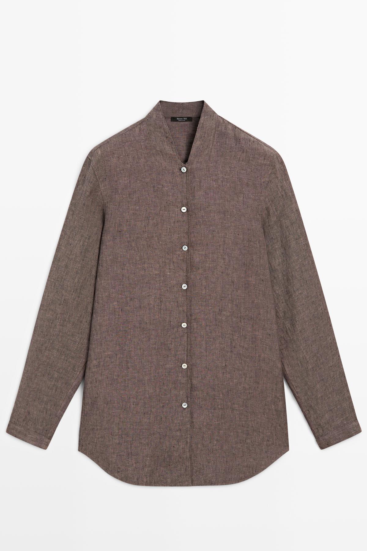 Massimo Dutti  %100 keten v yaka gömlek - Görsel 5