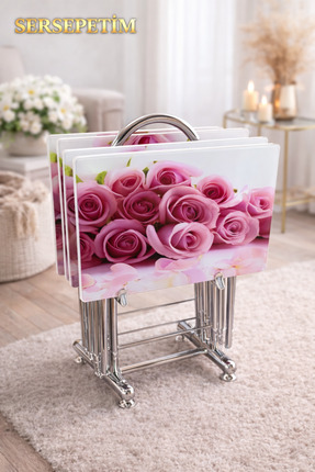 SERSEPETİM GÜL PEMBE 4 LÜ ÇANTA SEHPA HD BASKI TEMPERLİ CAM ISPARTA 2026