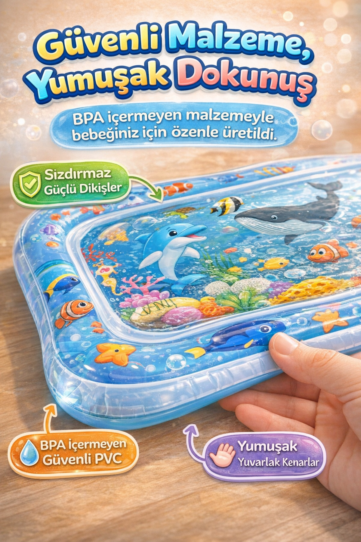 DENAPCAL Bebek Su Matı Tummy Time Su Oyun Matı Şişirilebilir 5 Parça BPA Free 0-1 Yaş fotoğrafı 3 (önizleme)