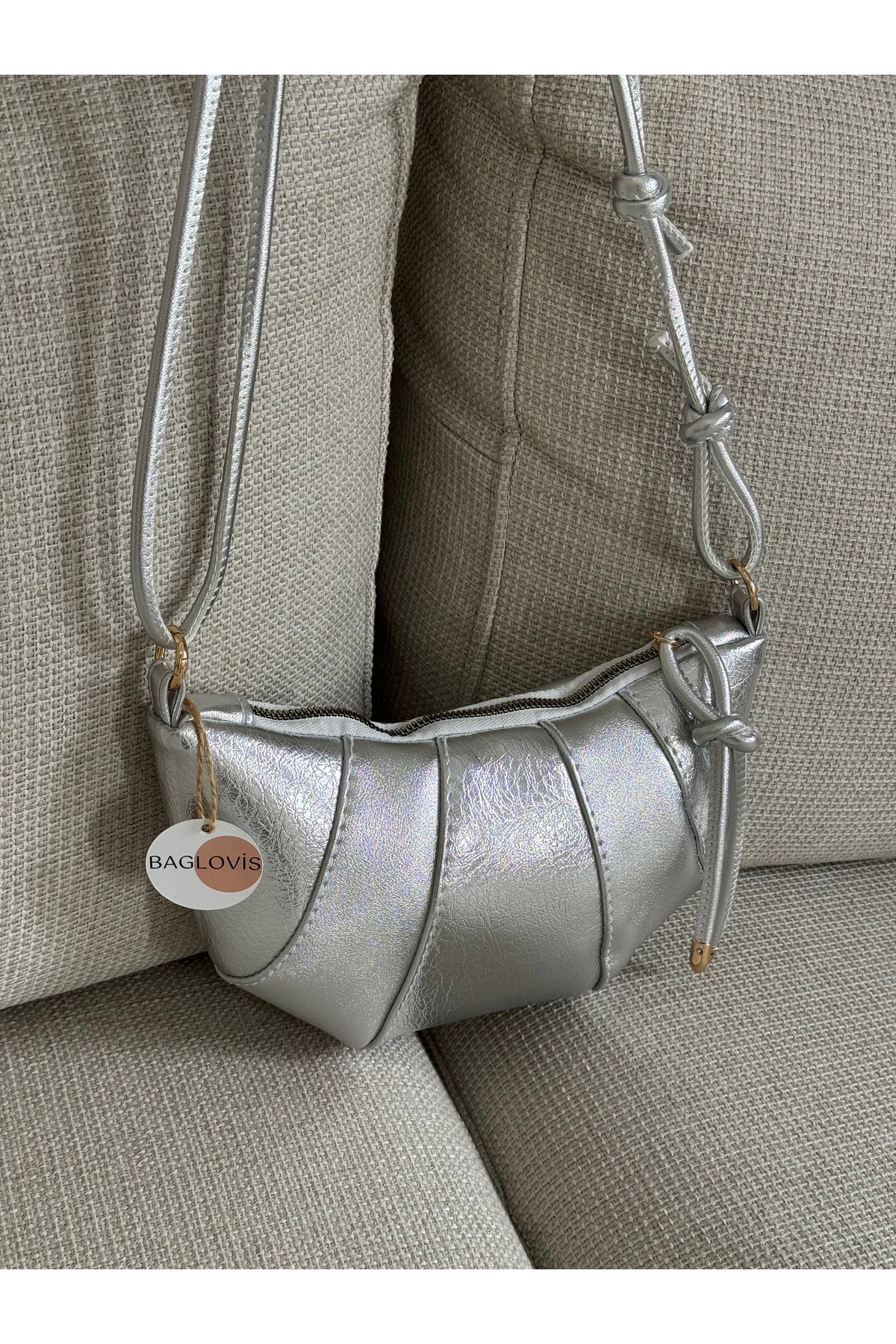 Women's Silver Knot Detailed Croissant Model Stylish Shoulder and Armpit Bag