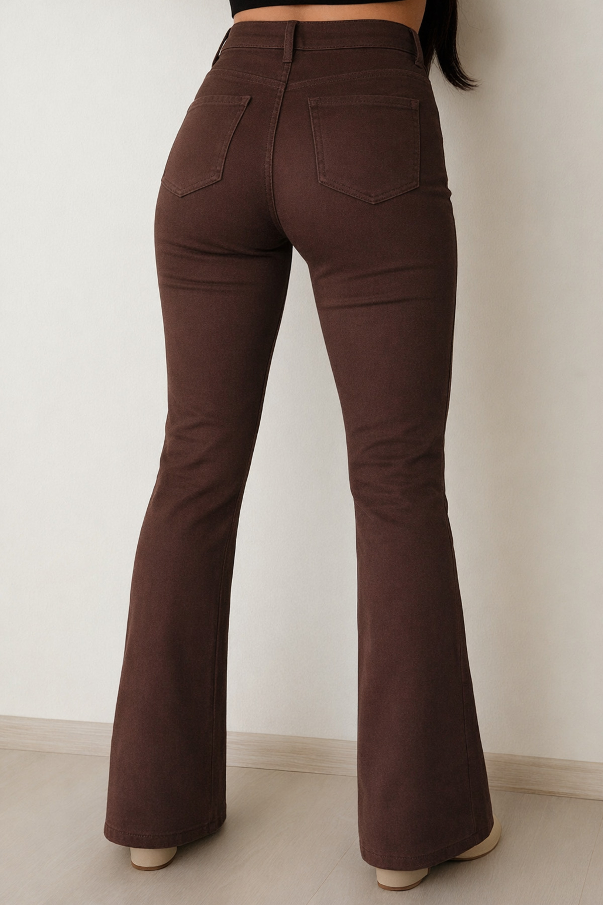 mirosh  Yüksek Bel Ispanyol Paça Keten Pantolon Kahverengi - Görsel 4