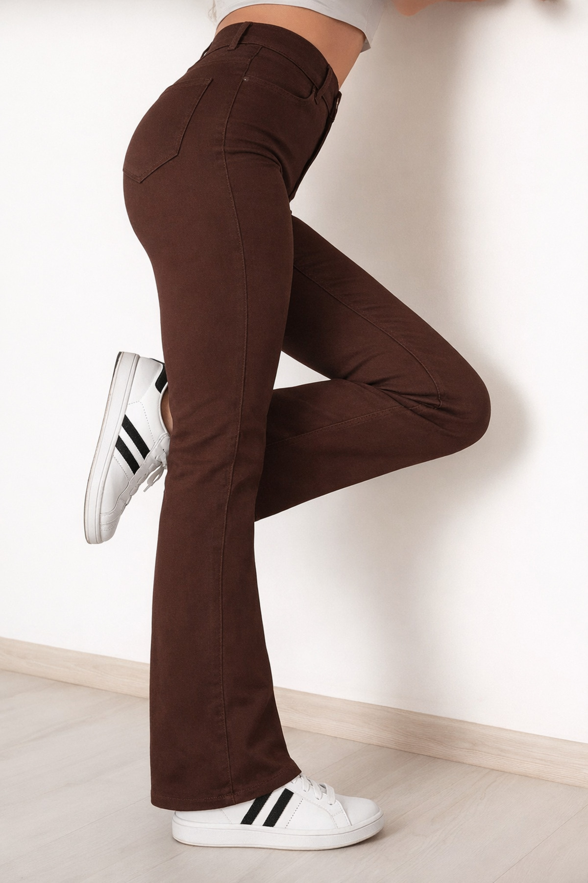 mirosh  Yüksek Bel Ispanyol Paça Keten Pantolon Kahverengi - Görsel 3